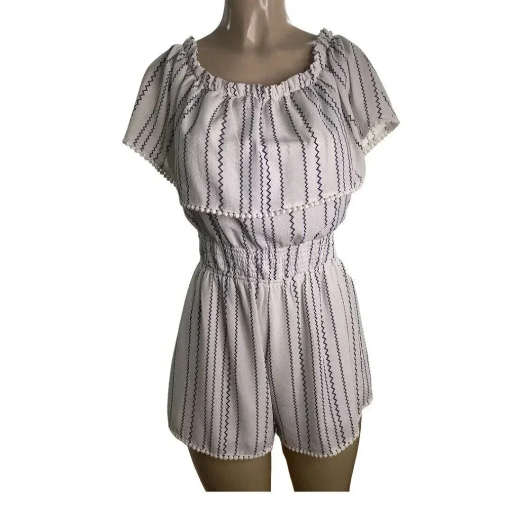 Striped off the shoulder romper (Preowned)